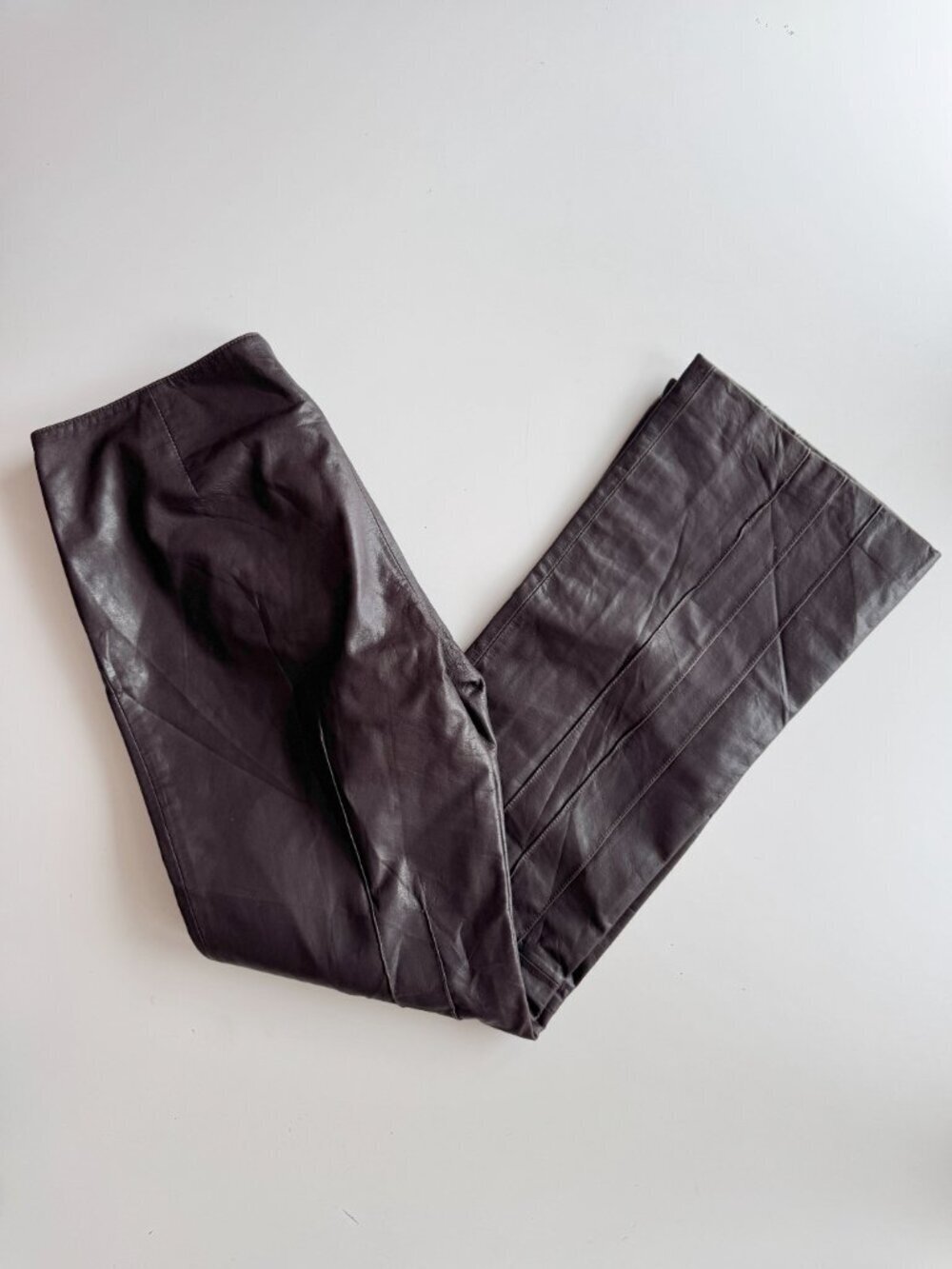 RUDSAK COLLECTION Dark Brown Leather Low Rise Straight Leg Pants, Size 11